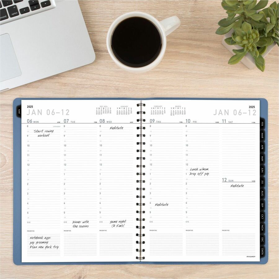 At-A-Glance Contemporary Weekly/Monthly Planner, Large, 12 Months (Jan-Dec 2026), 8:00 AM-5:30 PM, Half-Hourly, 8 1/4" x 11", Twin Wire, Slate Blue Cover, 1 Each