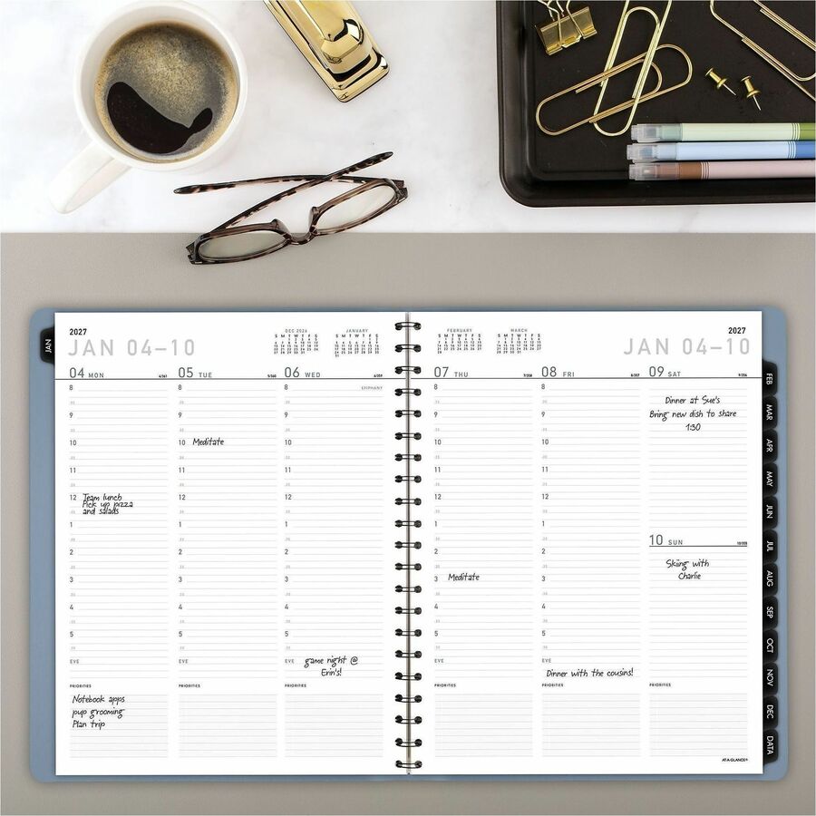 At-A-Glance Contemporary Weekly/Monthly Planner, Large, 12 Months (Jan-Dec 2026), 8:00 AM-5:30 PM, Half-Hourly, 8 1/4" x 11", Twin Wire, Slate Blue Cover, 1 Each