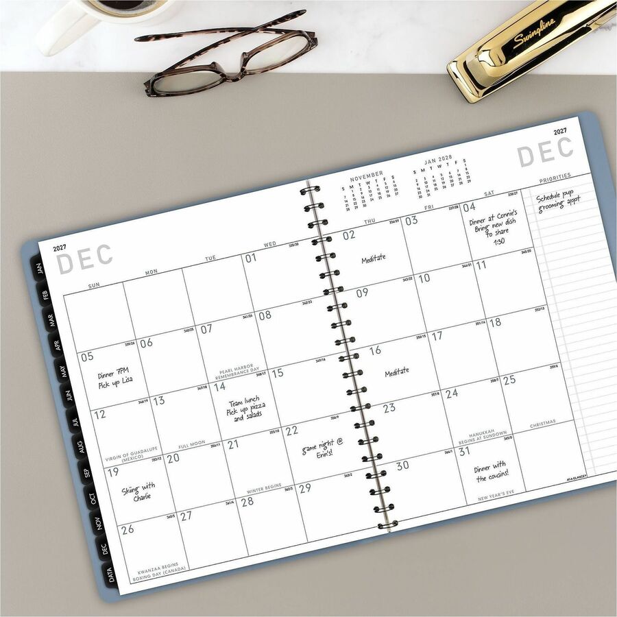 At-A-Glance Contemporary Weekly/Monthly Planner, Large, 12 Months (Jan-Dec 2026), 8:00 AM-5:30 PM, Half-Hourly, 8 1/4" x 11", Twin Wire, Slate Blue Cover, 1 Each