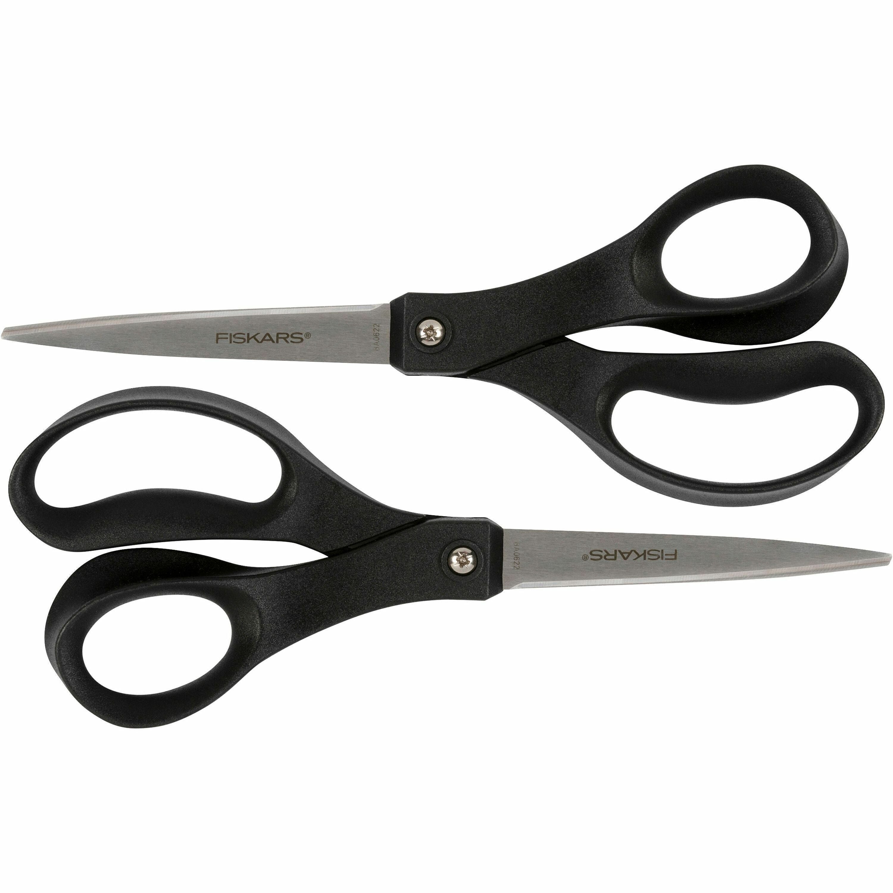 Fiskars Recycled All-purpose Scissors, Stainless Steel Blades, Straight Tip, Black, 2 per Pack