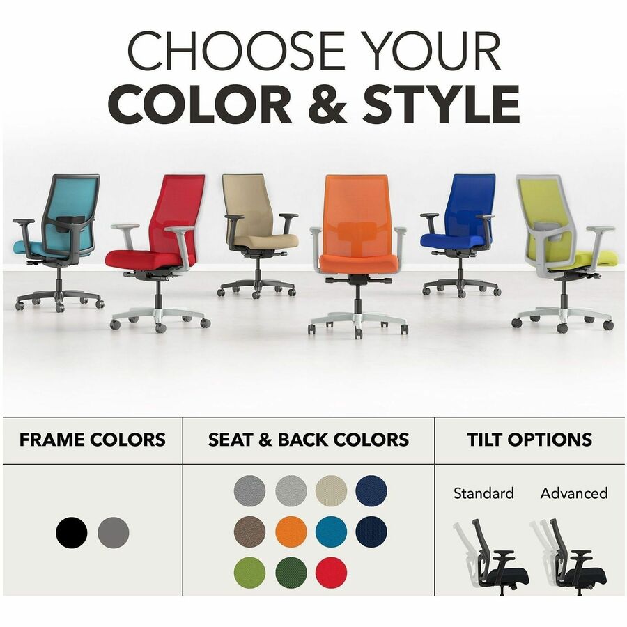 Mid Back - Black - Armrest - 1 Each