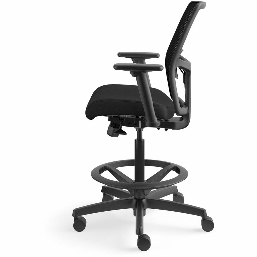 HON Ignition Mesh Back Task Stool, Black Seat and Frame, Low Back, 5-Star Base, Adjustable Arms, 1 Each