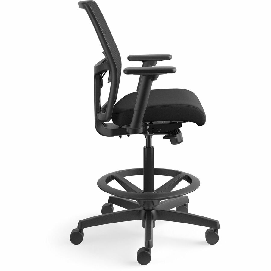 HON Ignition Mesh Back Task Stool, Black Seat and Frame, Low Back, 5-Star Base, Adjustable Arms, 1 Each