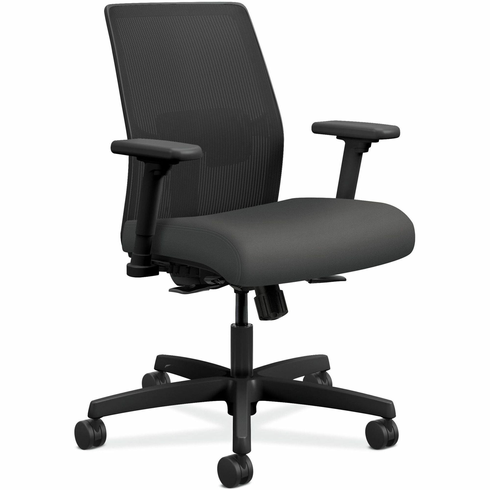 HON Ignition Task Chair, Iron Ore Fabric Seat, Mesh Back, Black Frame, 5-Star Base, Adjustable Arms and Lumbar Support, 1 Each