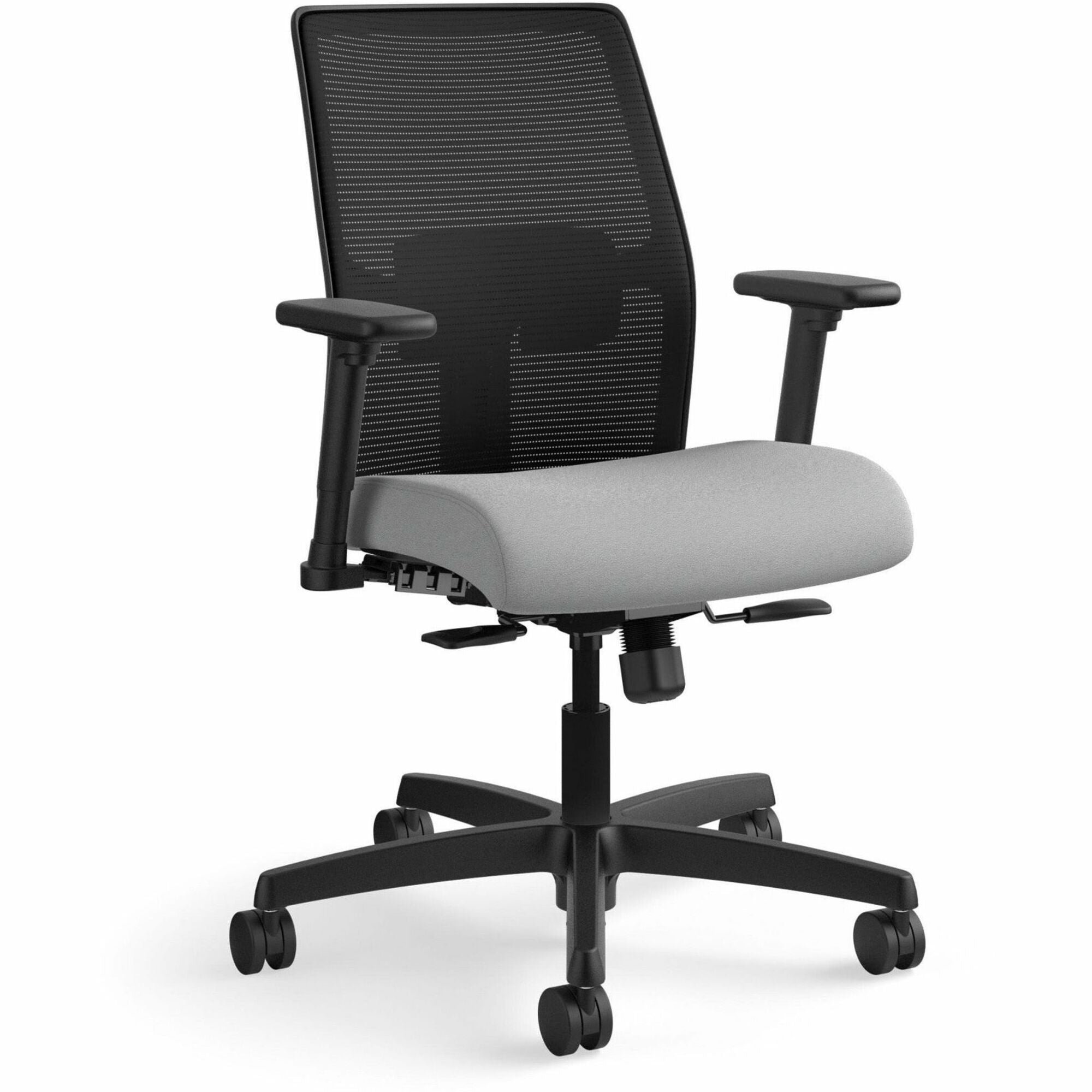 HON Ignition Task Chair, Frost Fabric Seat, Mesh Back, Black Frame, 5-Star Base, Adjustable Arms and Lumbar Support, 1 Each