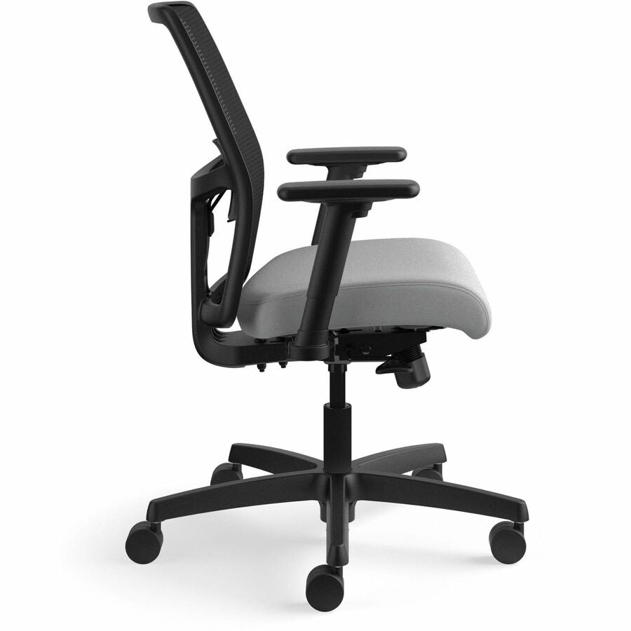 HON Ignition Task Chair, Frost Fabric Seat, Mesh Back, Black Frame, 5-Star Base, Adjustable Arms and Lumbar Support, 1 Each