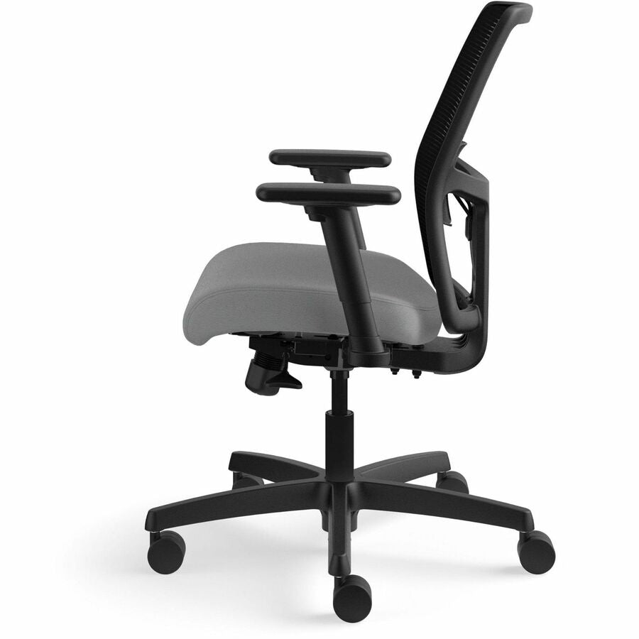 HON Ignition Task Chair, Frost Fabric Seat, Mesh Back, Black Frame, 5-Star Base, Adjustable Arms and Lumbar Support, 1 Each