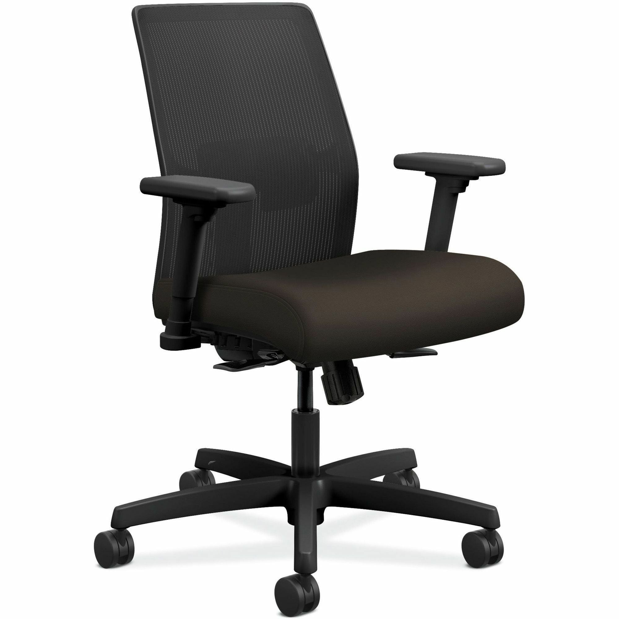 HON Ignition Task Chair, Espresso Fabric Seat, Mesh Back, Black Frame, 5-Star Base, Adjustable Arms and Lumbar, 300 lb Capacity, 1 Each