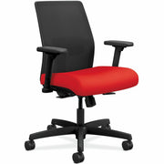 HON Ignition Task Chair, Ruby Fabric Seat, Mesh Back, Black Frame, 5-Star Base, Adjustable Arms and Lumbar Support, 1 Each