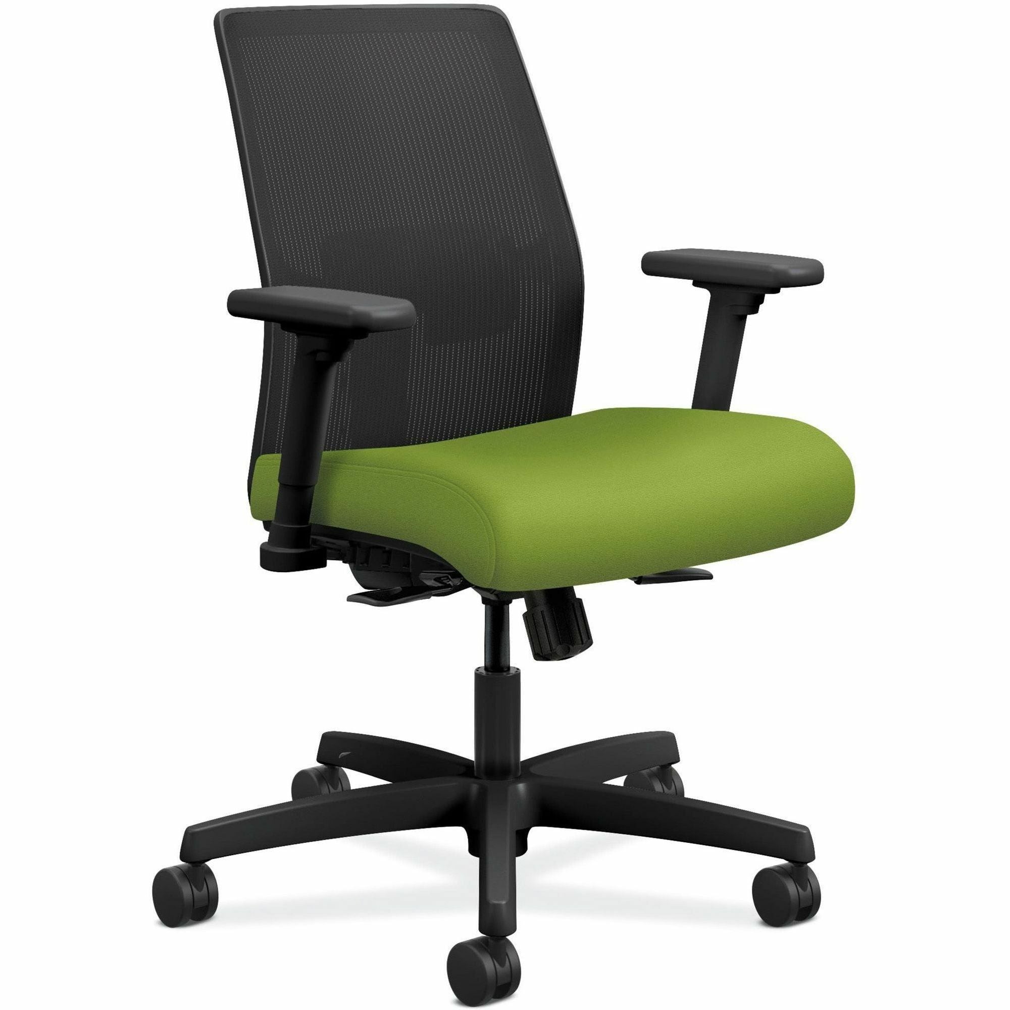 HON Ignition Task Chair, Pear Fabric Seat, Mesh Back, Black Frame, 5-Star Base, Adjustable Arms and Lumbar, 300 lb Capacity, 1 Each