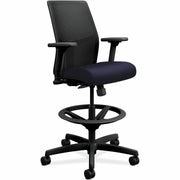 HON Ignition Mesh Back Task Stool, Navy Seat, Black Mesh Low Back, Black Frame, 5-Star Base, Adjustable Arms, 1 Each