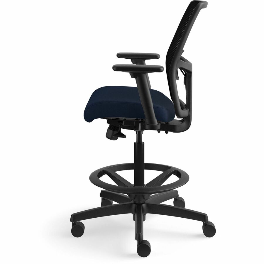 HON Ignition Mesh Back Task Stool, Navy Seat, Black Mesh Low Back, Black Frame, 5-Star Base, Adjustable Arms, 1 Each