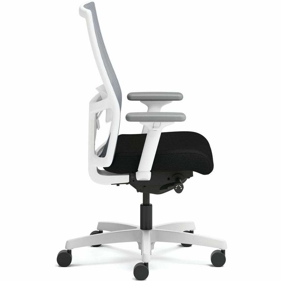 HON Ignition Mid-back Task Chair, Black Fabric Seat, Fog Mesh Back, Designer White Frame, Adjustable Arms, Lumbar Support, Synchro Tilt, 300 lb Capacity, 1 Each