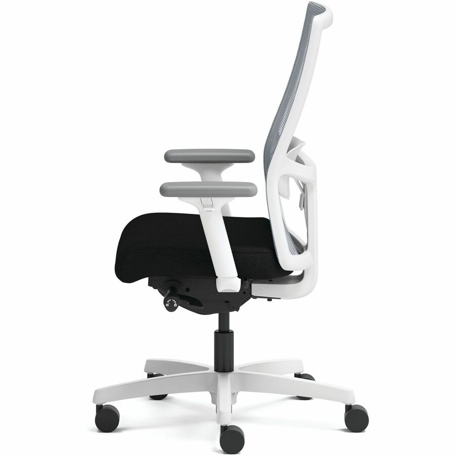 HON Ignition Mid-back Task Chair, Black Fabric Seat, Fog Mesh Back, Designer White Frame, Adjustable Arms, Lumbar Support, Synchro Tilt, 300 lb Capacity, 1 Each