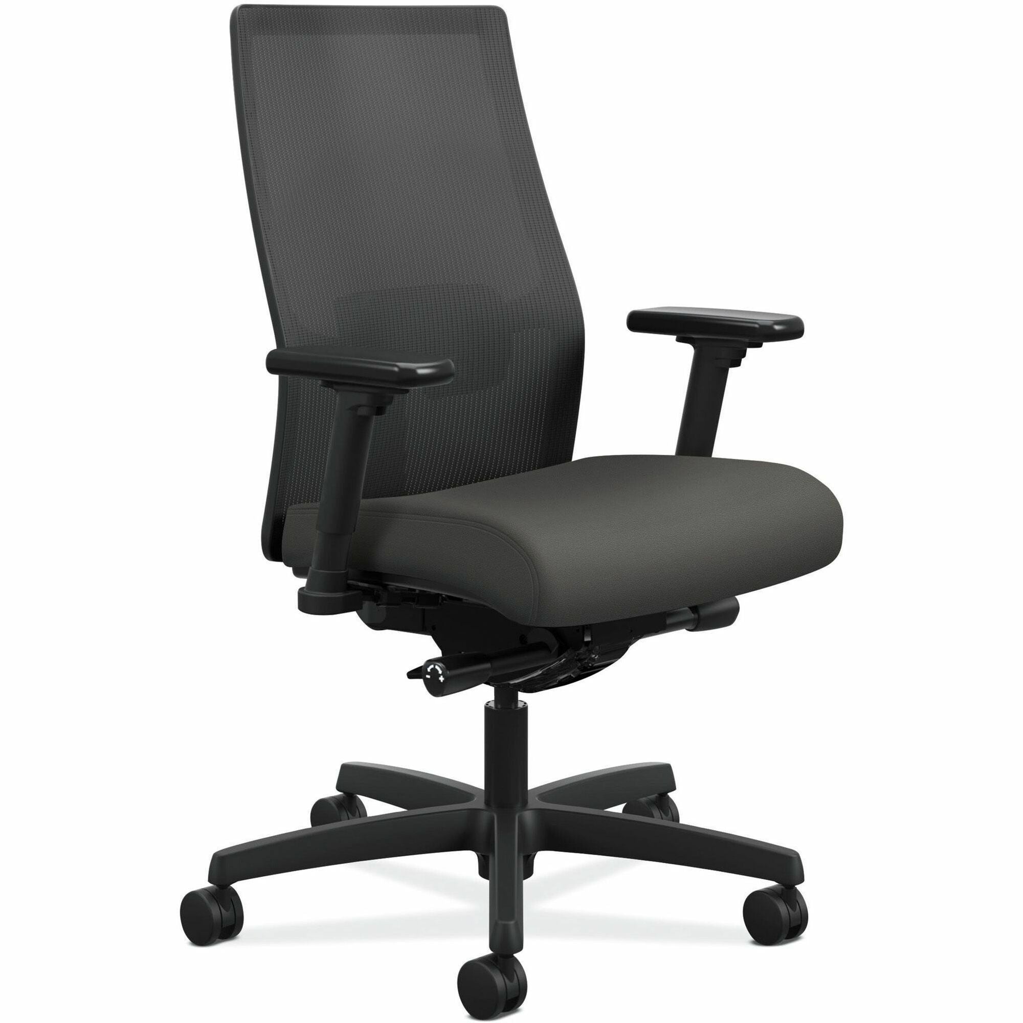 HON Ignition Black Mesh Back Chair, Iron Ore Fabric Seat, Adjustable Arms and Lumbar, Mid Back, 5-Star Base, 1 Each