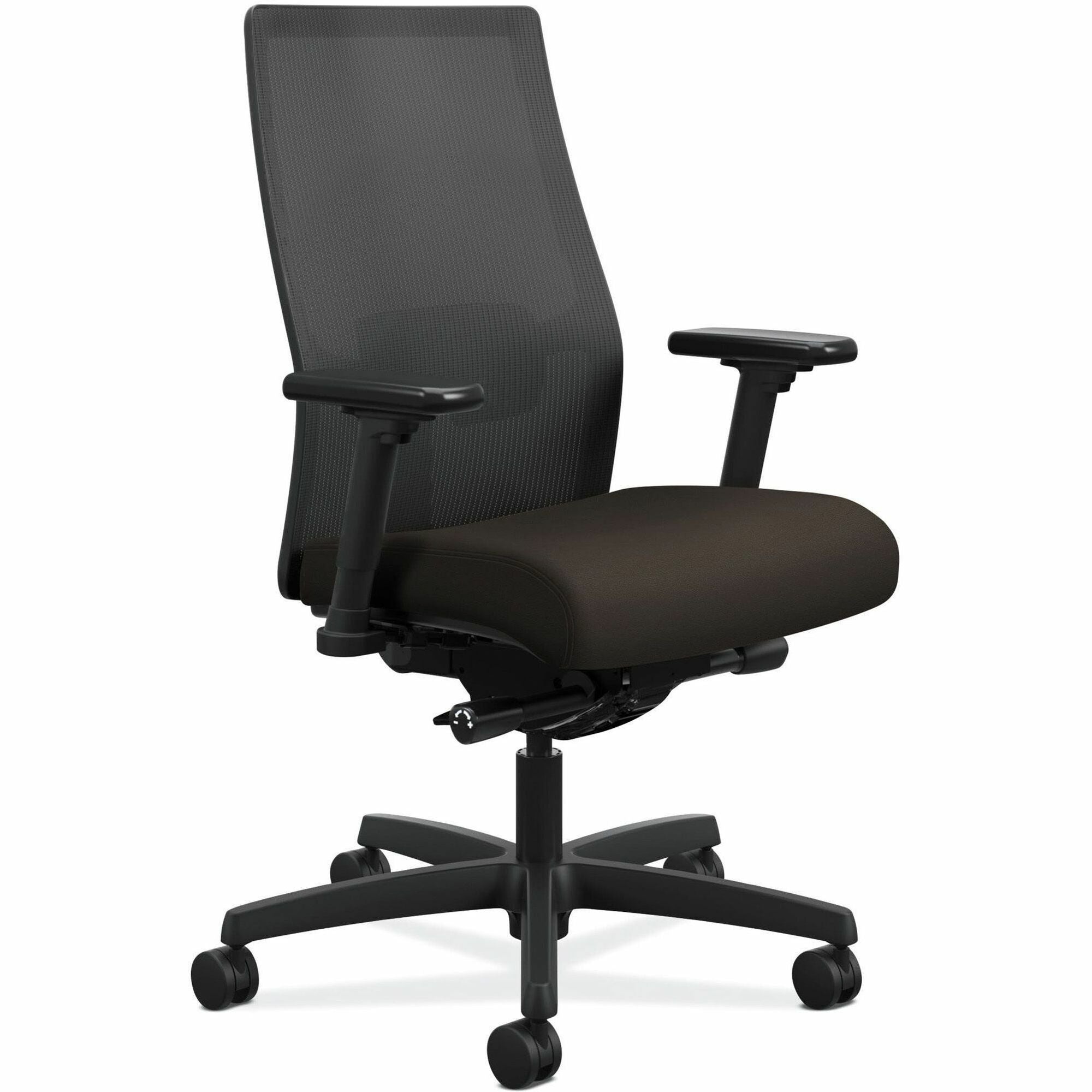 HON Ignition Black Mesh Back Chair, Espresso Fabric/Polyurethane Seat, Mid Back, Adjustable Arms and Lumbar, 5-Star Base, 1 Each