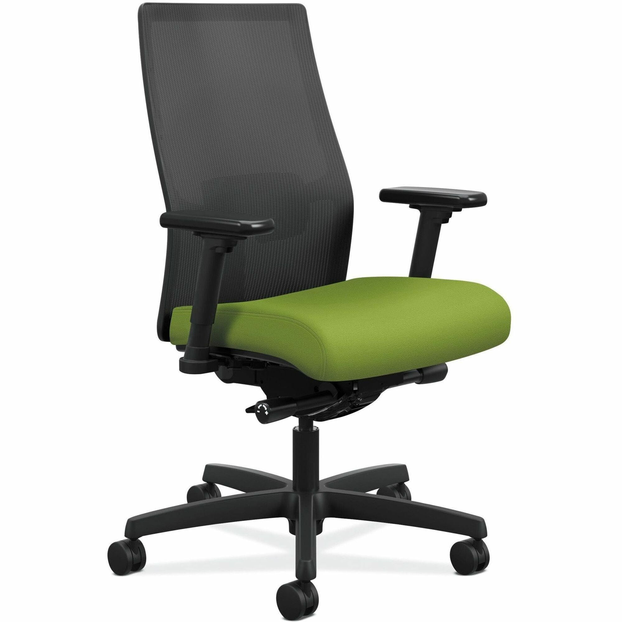 HON Ignition Black Mesh Back Chair, Pear Fabric/Polyurethane Seat, Mid Back, Adjustable Arms and Lumbar, 5-Star Base, Black Frame, 1 Each