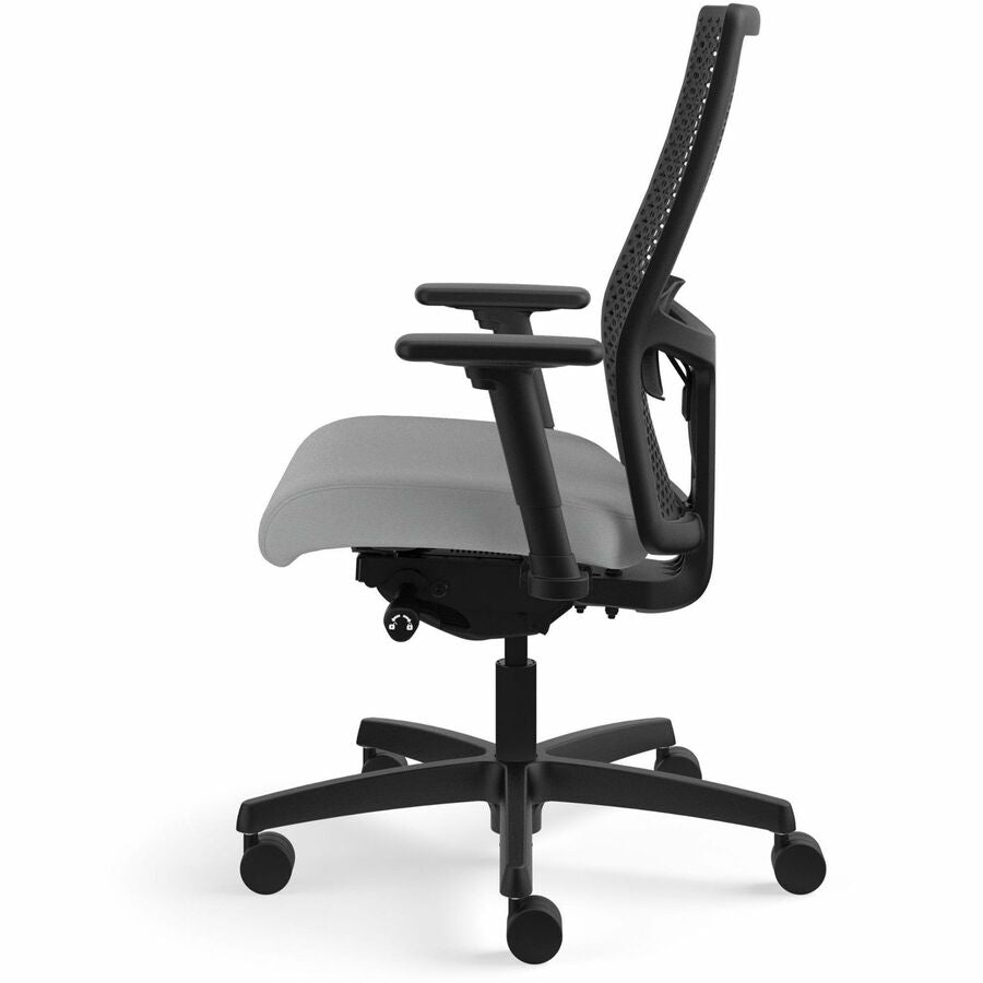 HON Ignition ReActiv Back Task Chair, Frost Fabric Seat, Black Mesh Back, Black Frame, 5-Star Base, Adjustable Arms and Lumbar, 1 Each