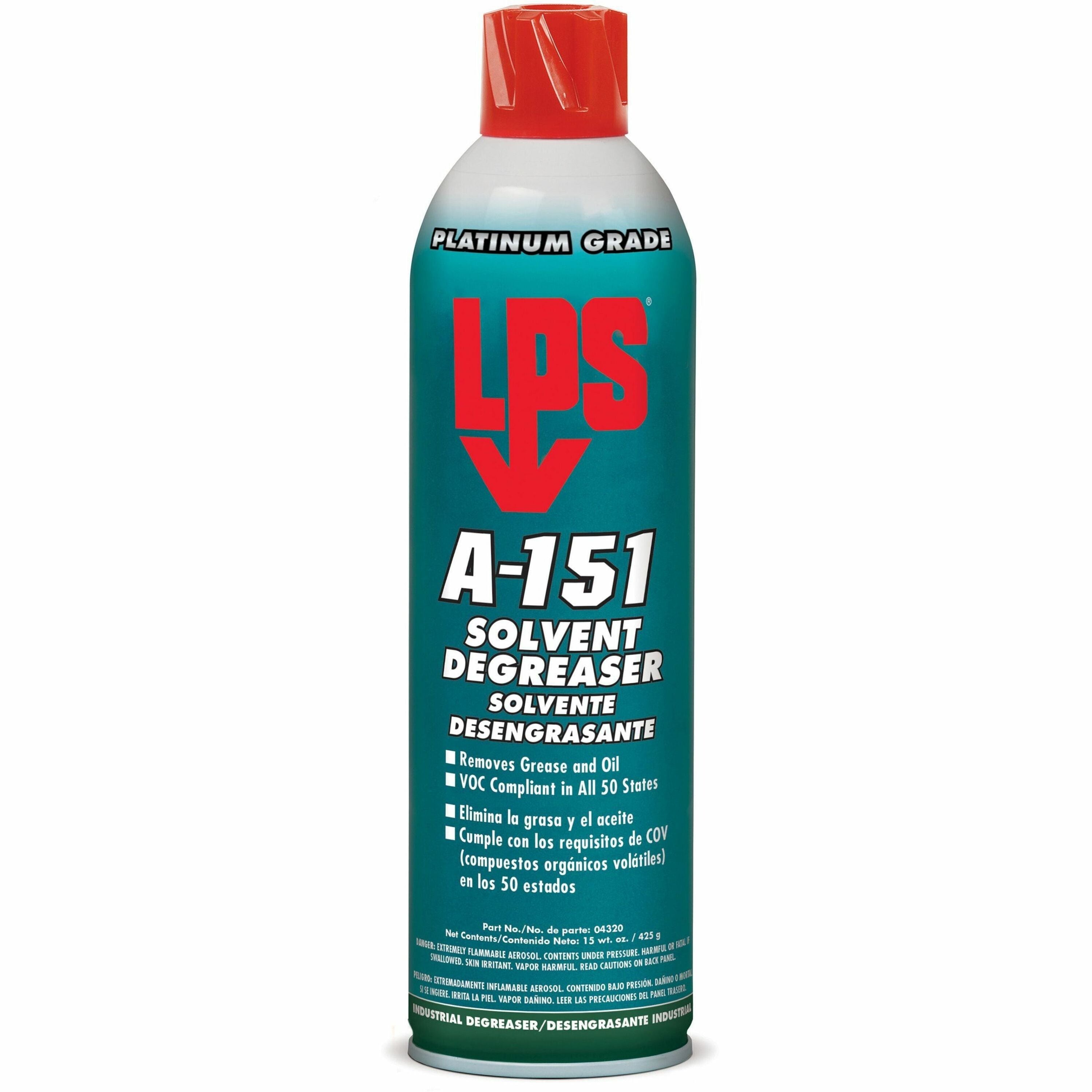 LPS A-151 Solvent Degreaser, Ready-To-Use Aerosol, Low Odor, White Clear, 15 fl oz (0.5 quart), 1 Each