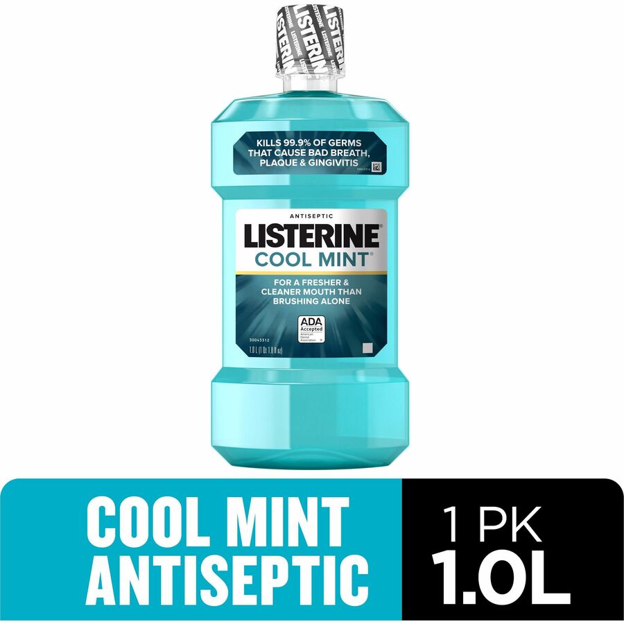 LISTERINE Cool Mint Antiseptic Mouthwash, Cool Mint Flavor, 1.06 Quart Bottles, 6 per Carton