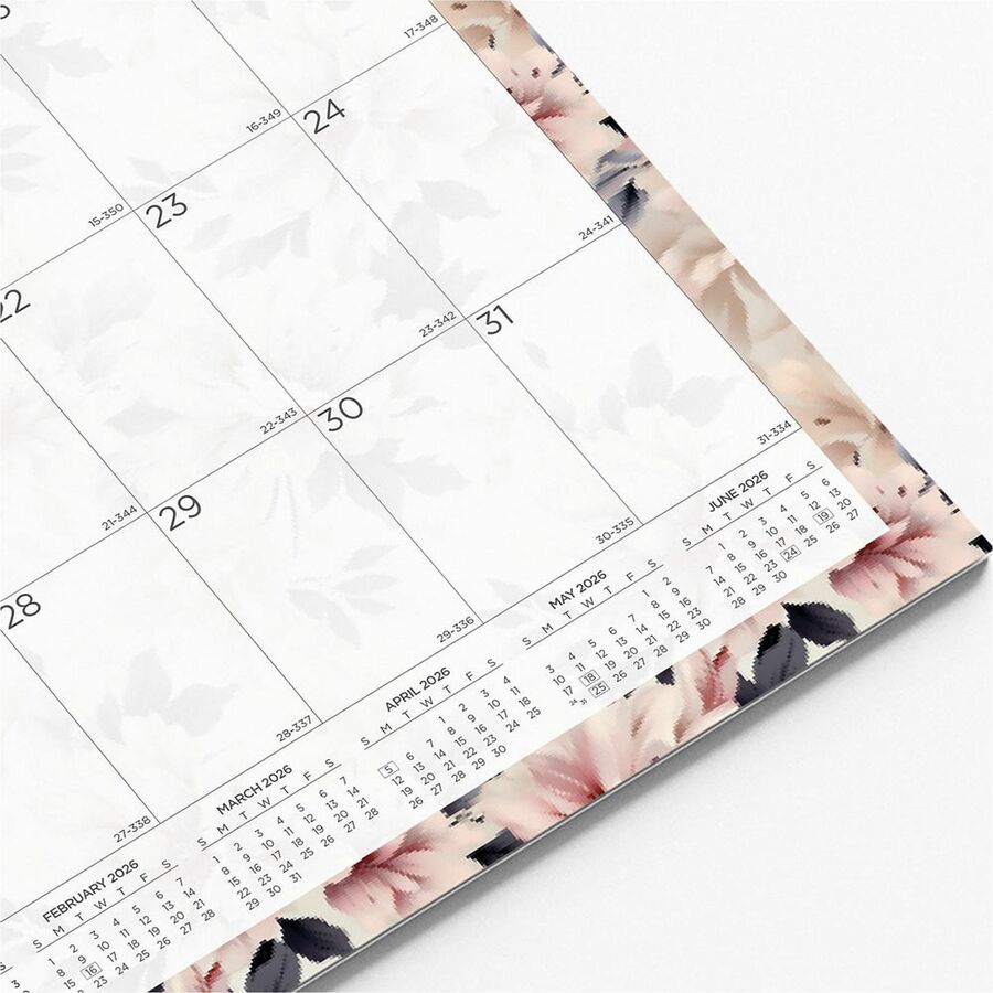 Monthly - 12 Month - January 2026 to December 2026 - 1 Month Single Page Layout - 17" x 12" Sheet Size - Wire Bound - Wall Mount - Abstract Floral - Chipboard - Dated Planning Page, Daily Block, Reference Calendar, Reinforced - 1 Each