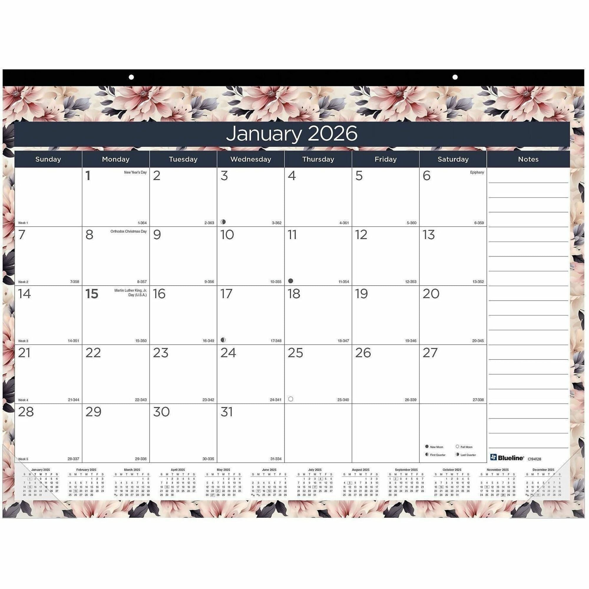 Blueline Abstract Floral Monthly Desk Pad