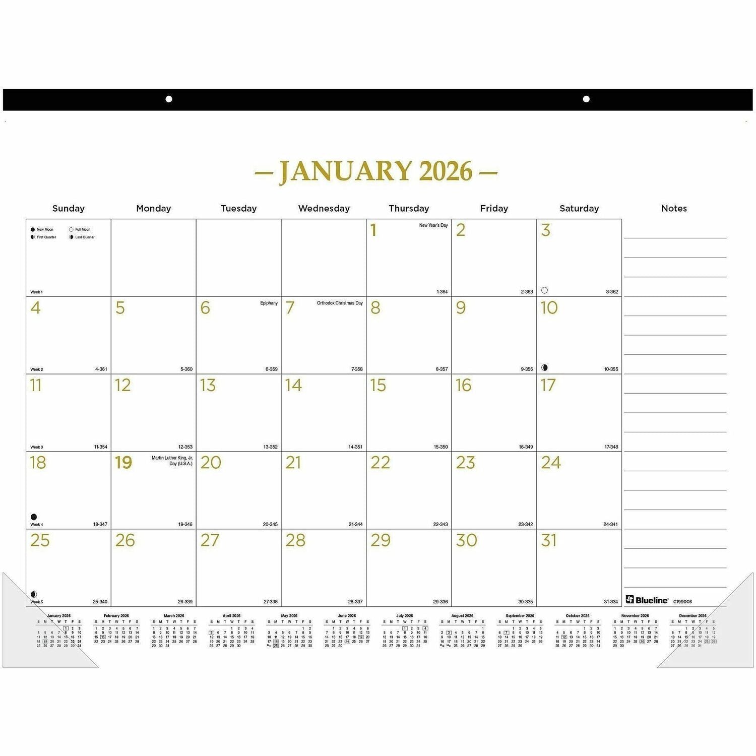 Blueline Classic Gold Monthly Desk Pad Calendar