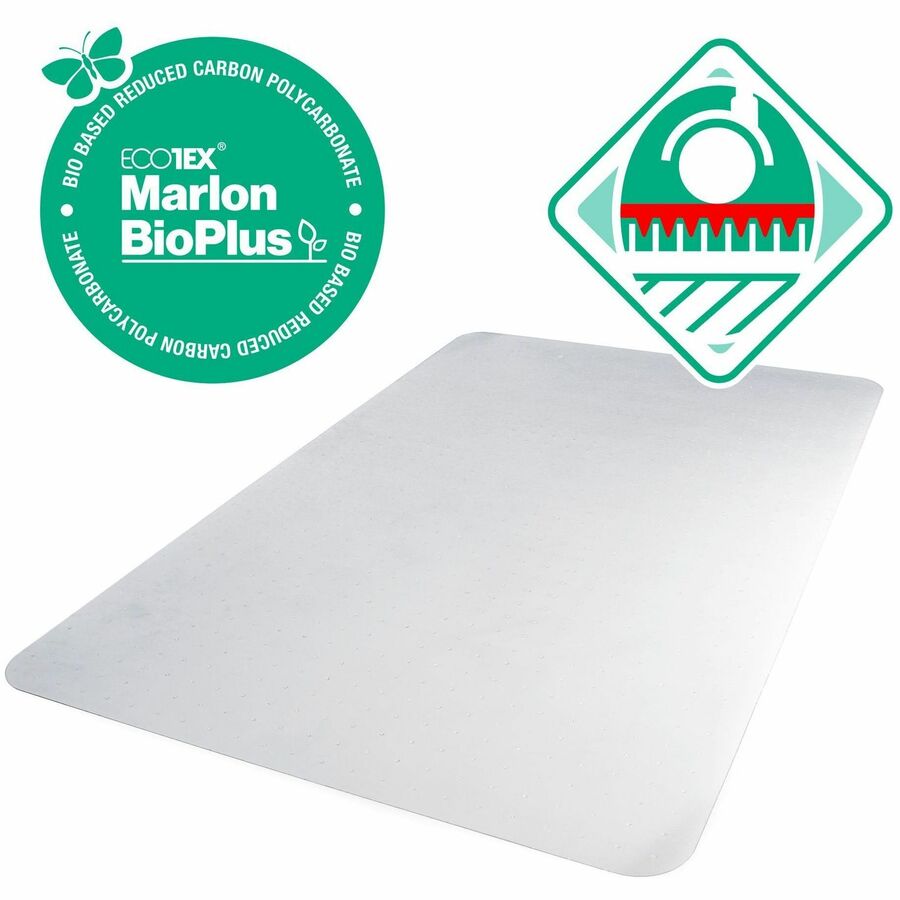 Floortex Eco Friendly Carbon Neutral Polycarbonate Chair Mat, 47" x 35" x 0.090", Rectangular, Clear, 1 Each, TAA Compliant