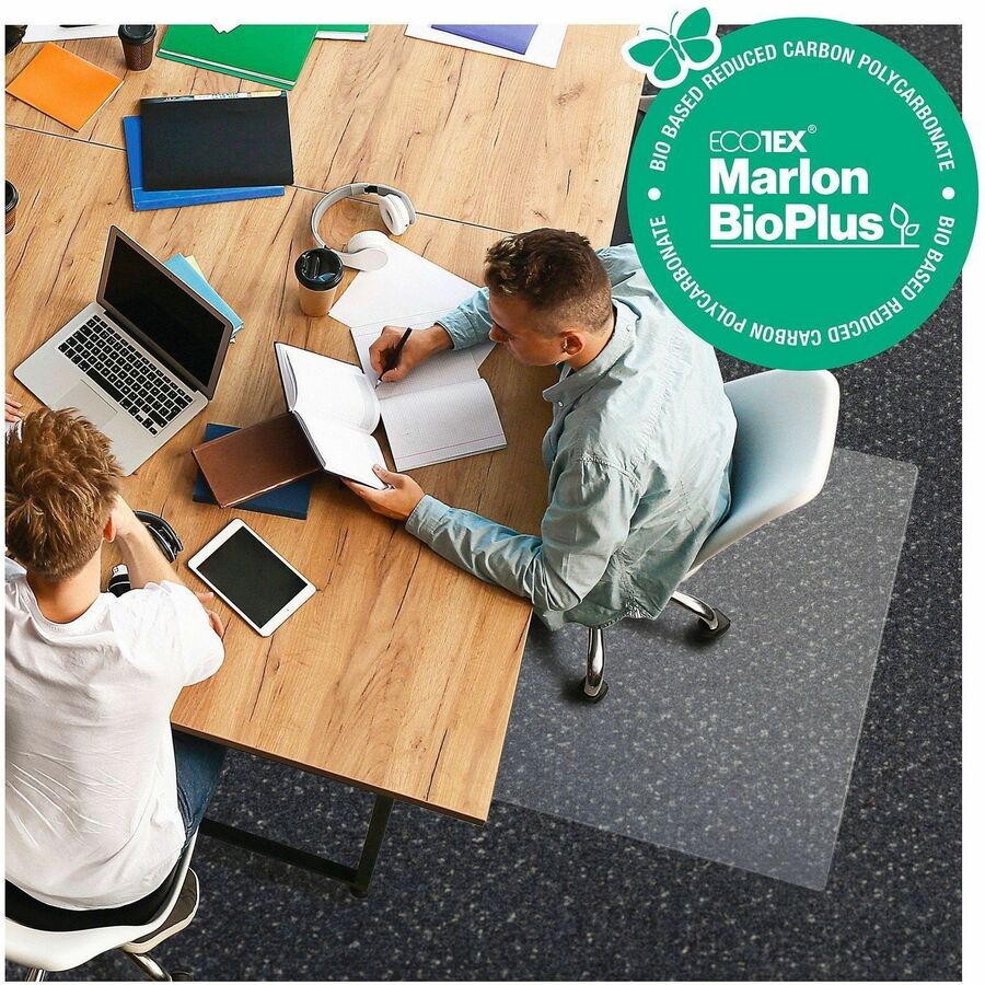 Floortex Eco Friendly Carbon Neutral Chair Mat, Polycarbonate, Clear, Rectangular, 60" x 46" x 0.090", For Low/Medium Pile Carpets, 1 Each