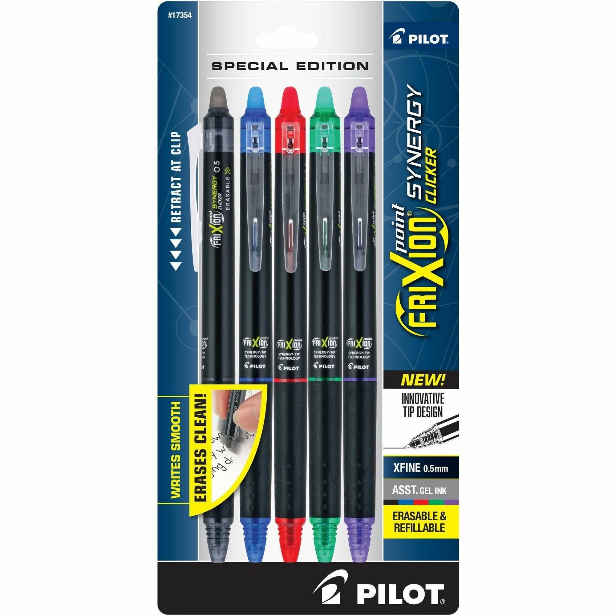 FriXion Erasable Gel Pens, 0.5 mm Extra Fine, Retractable, Assorted Ink, 5 Pack