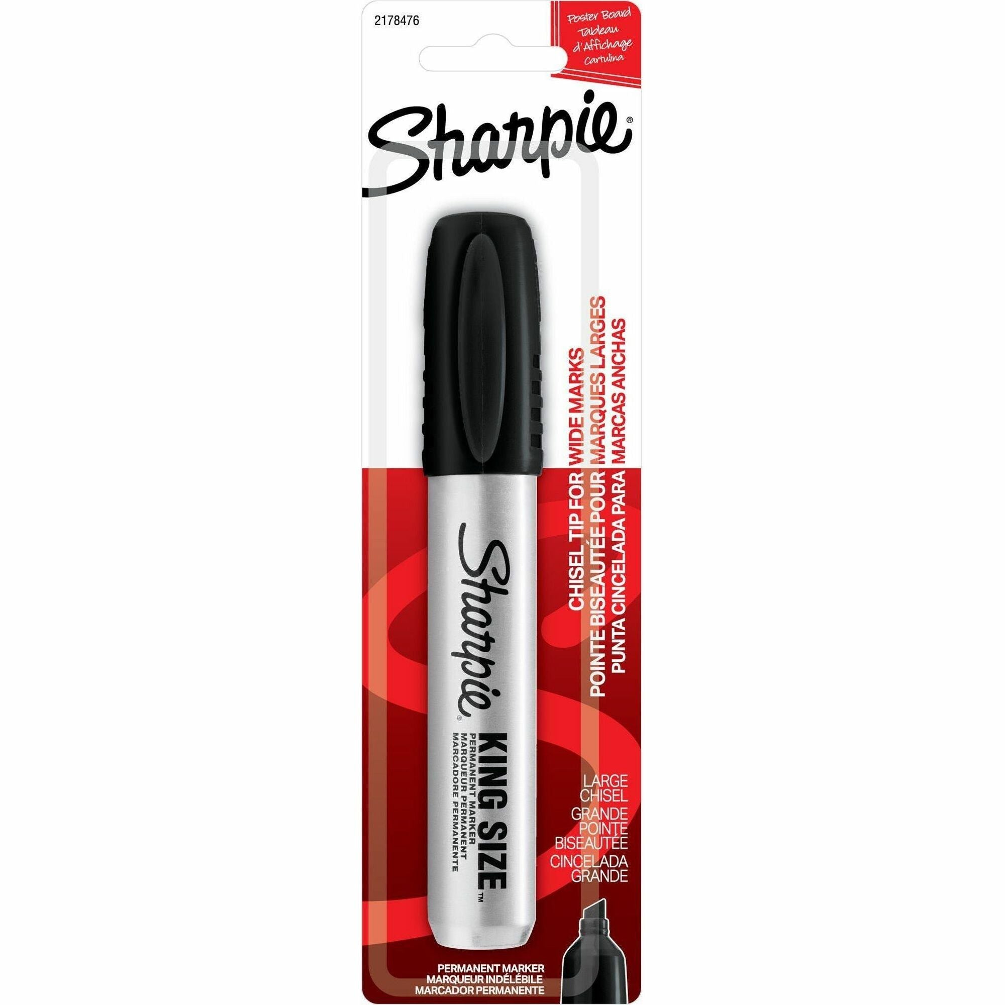 Sharpie Permanent Marker, Chisel Tip, Black Ink, Aluminum/Plastic Barrel, Felt Tip, 1 Each