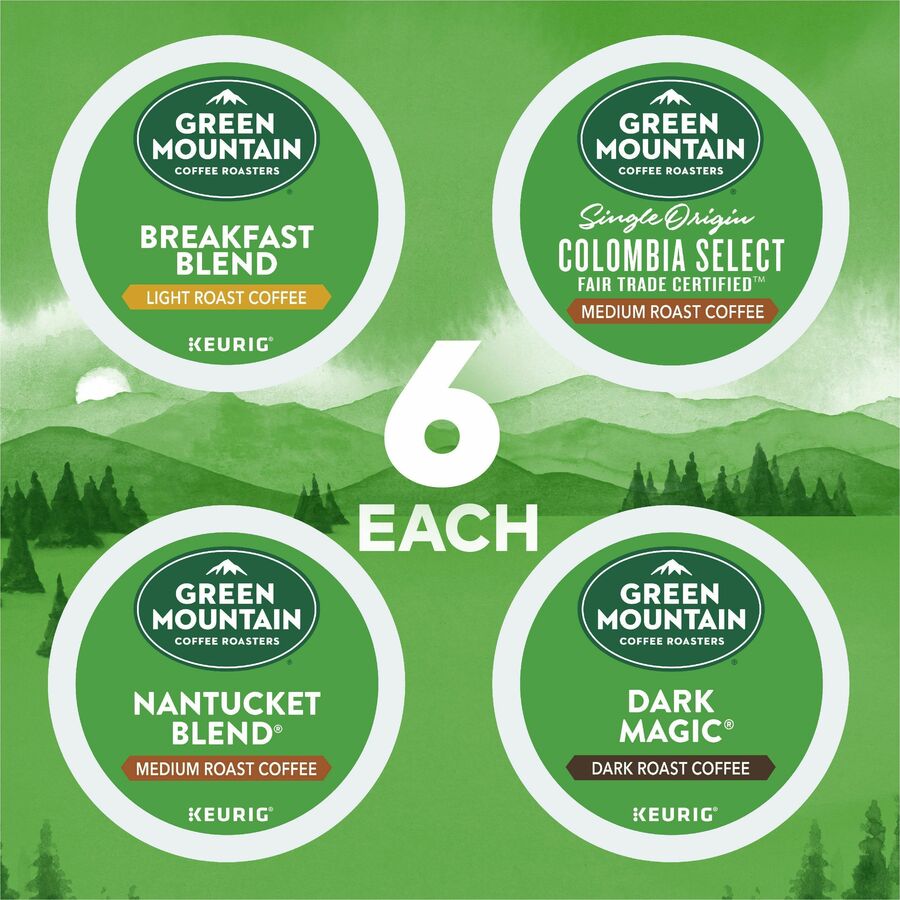 Green Mountain Coffee Roasters K-Cup Regular Coffee Variety Pack, Light/Medium/Dark Roast, 24 K-Cups per Box