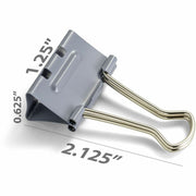 Officemate Binder Clip, Medium, 4.8" Length x 2.4" Width, 0.63" Capacity, Gray, 1 Box