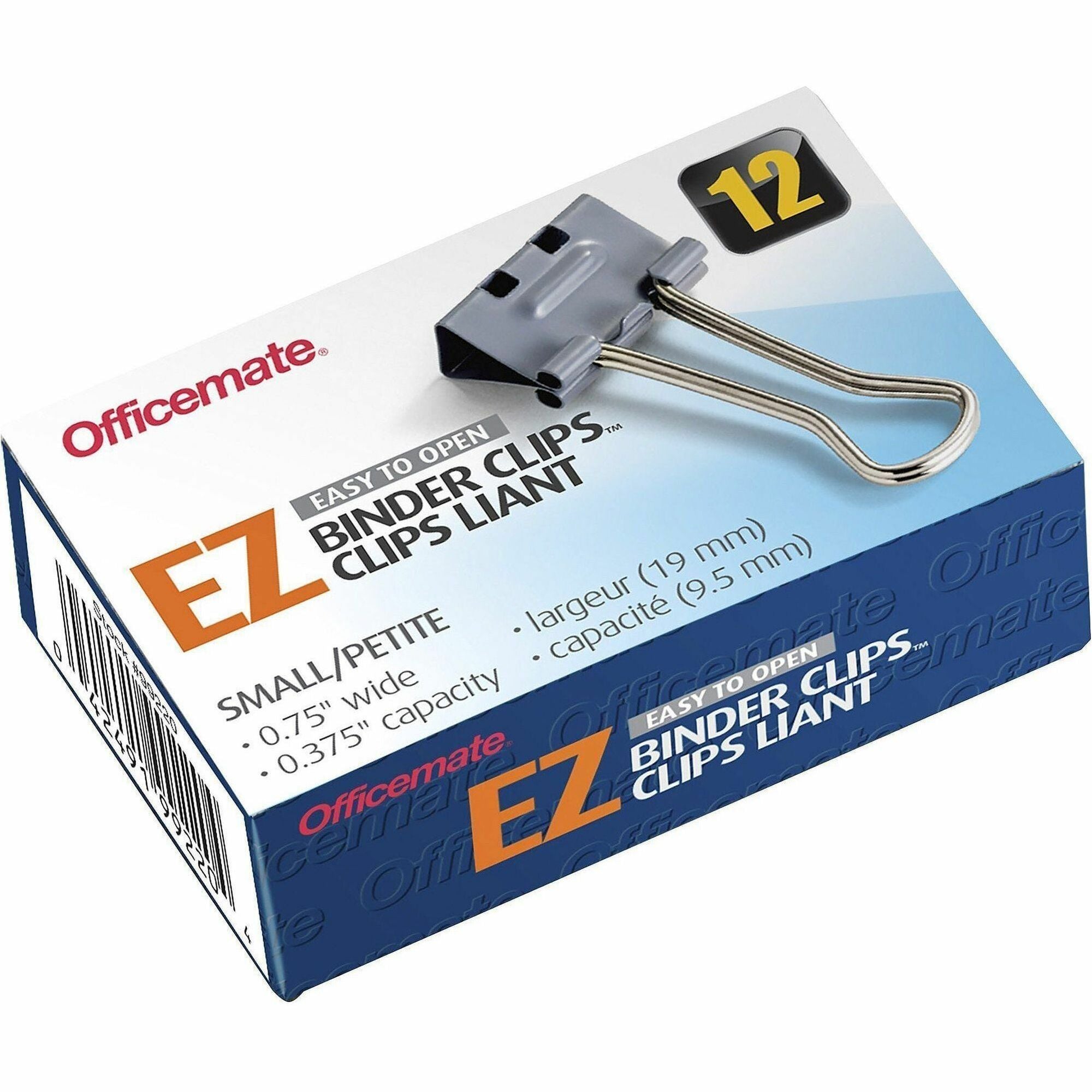 Officemate Binder Clip, Small, Gray, 2.8" x 1.7", 0.38" Capacity, 12 per Box
