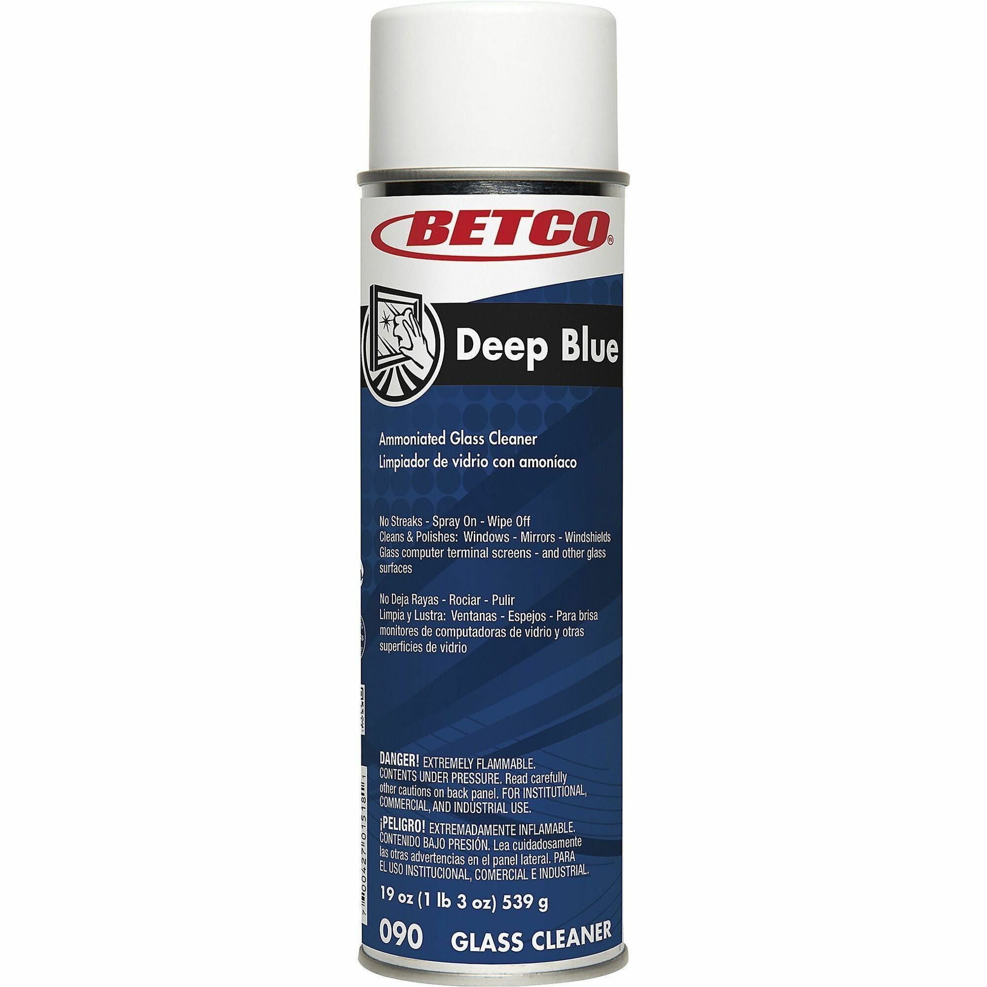 Betco Deep Blue Glass & Surface Cleaner Concentrate, 19 fl oz Aerosol Spray Can, White/Clear, 1 Each