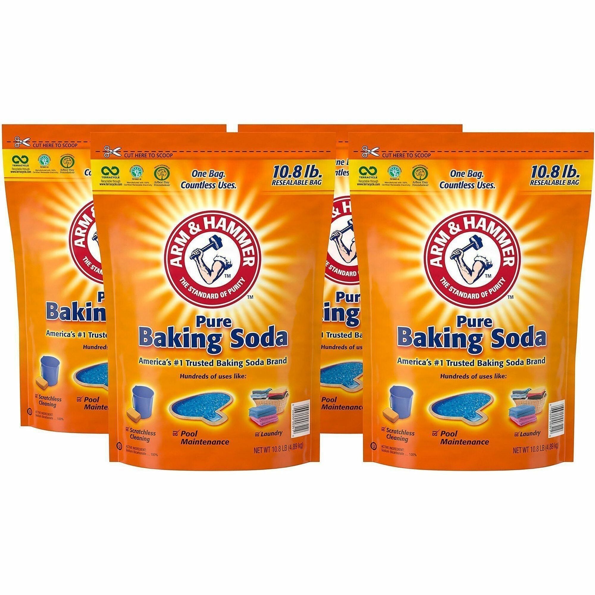 Arm & Hammer Pure Baking Soda, 172.80 oz Resealable White Bag, 4 Bags per Carton