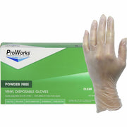 ProWorks Vinyl Powder-Free Industrial Gloves, Small, Clear, 3 mil Thickness, 9" Length, Non-sterile, Disposable, 100 Gloves per Box, 10 Boxes per Carton