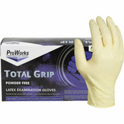 ProWorks Total Grip Latex Powder Free Exam Gloves, Medium, 8 mil, 9.40" Length, Natural, Double Chlorinated, Non-sterile, 100 Gloves/Box, 10 Boxes/Carton
