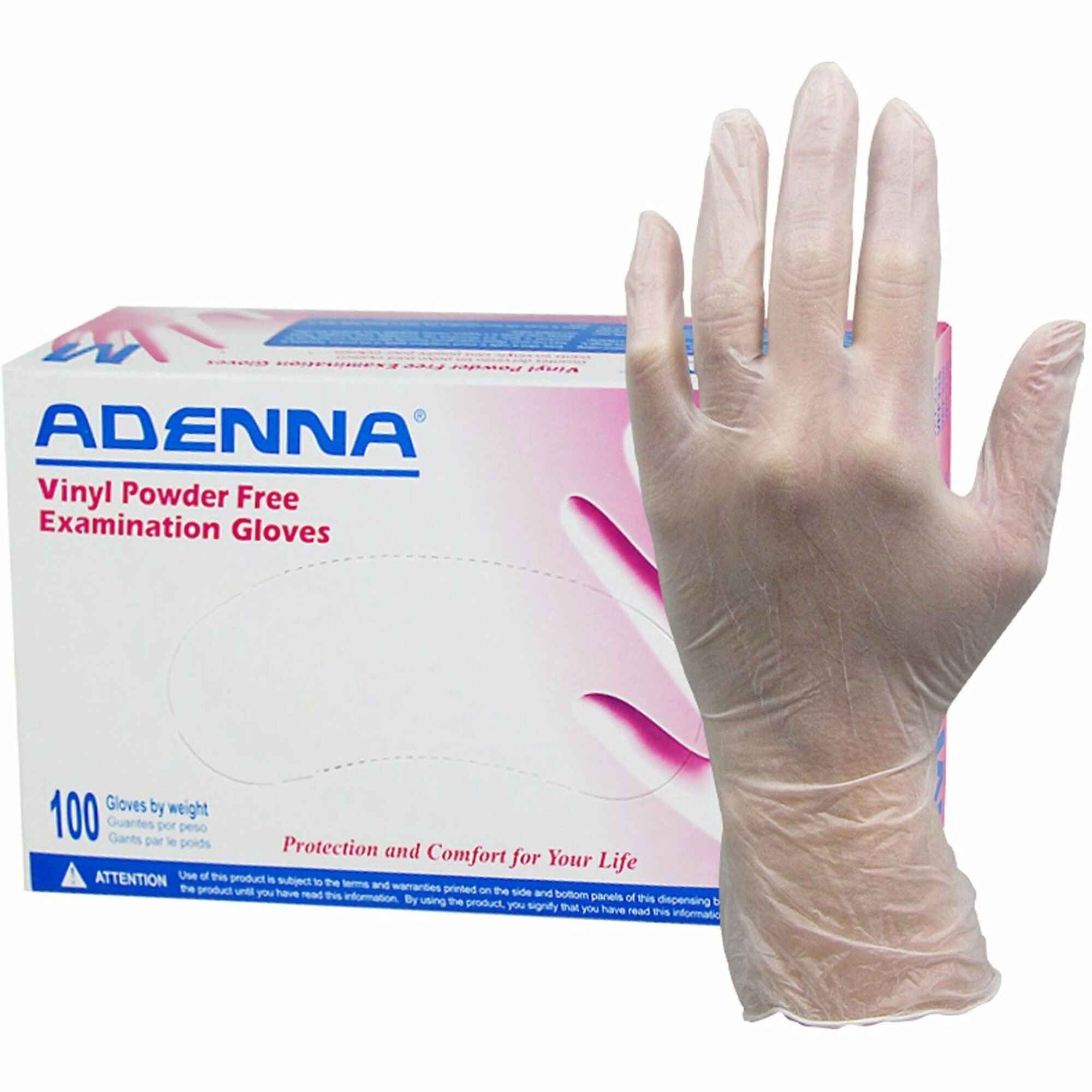Adenna Vinyl Powder Free Exam Gloves, X-Large, 4 mil, 9.40" Length, Translucent, Latex-Free, Non-Sterile, PVC, 90 Gloves/Box, 10 Boxes/Carton