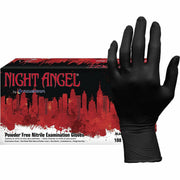 NIGHT ANGEL Nitrile Powder Free Exam Gloves, Medium, Black, 4 mil Thickness, 9.40" Length, Latex-Free, Textured, Non-Sterile, 100 Gloves/Box, 10 Boxes/Carton