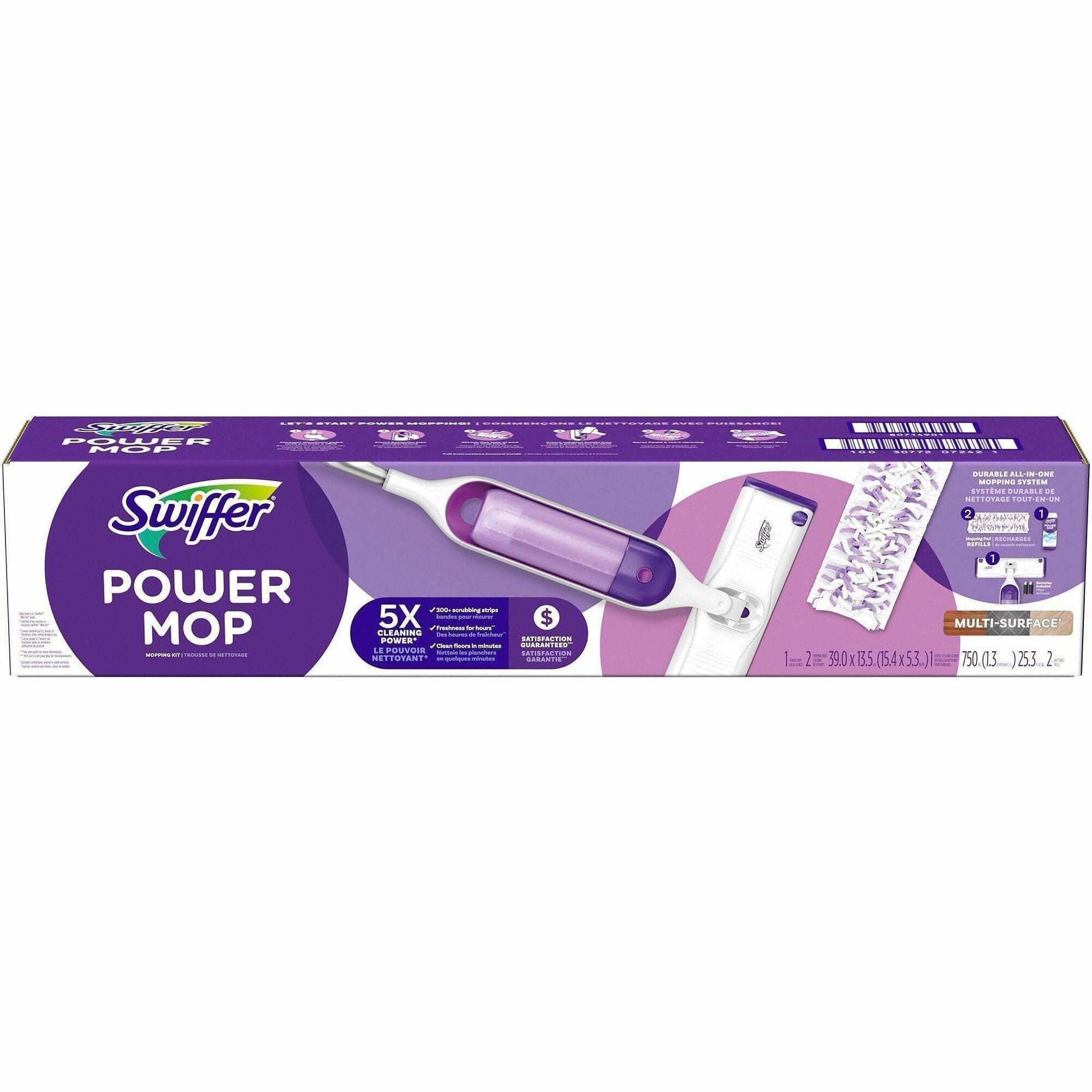 Swiffer PowerMop Multisurface Kit, Flexible Head, Purple, Includes 1 PowerMop and 2 Mopping Pad Refills, 1 Kit
