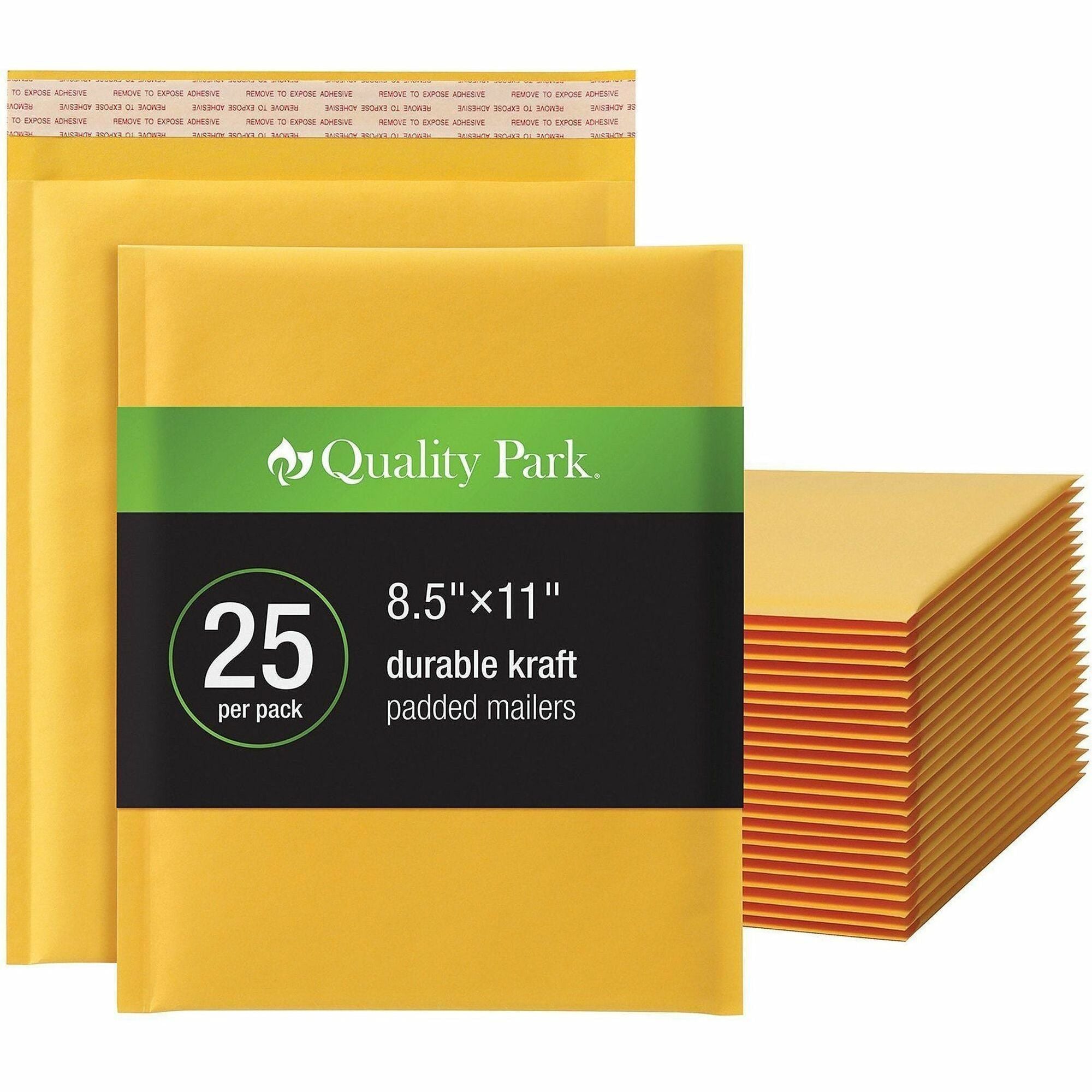 Quality Park Bubble Mailers, 8.5" x 11", Strip Closure, Brown Kraft, 25/Box