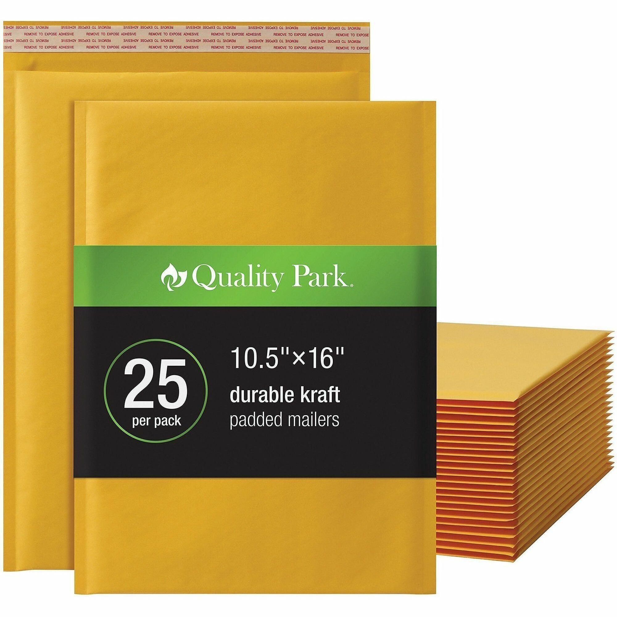 Quality Park Bubble Mailers, 10 1/2" x 15", Strip Closure, Brown Kraft, 25/Box
