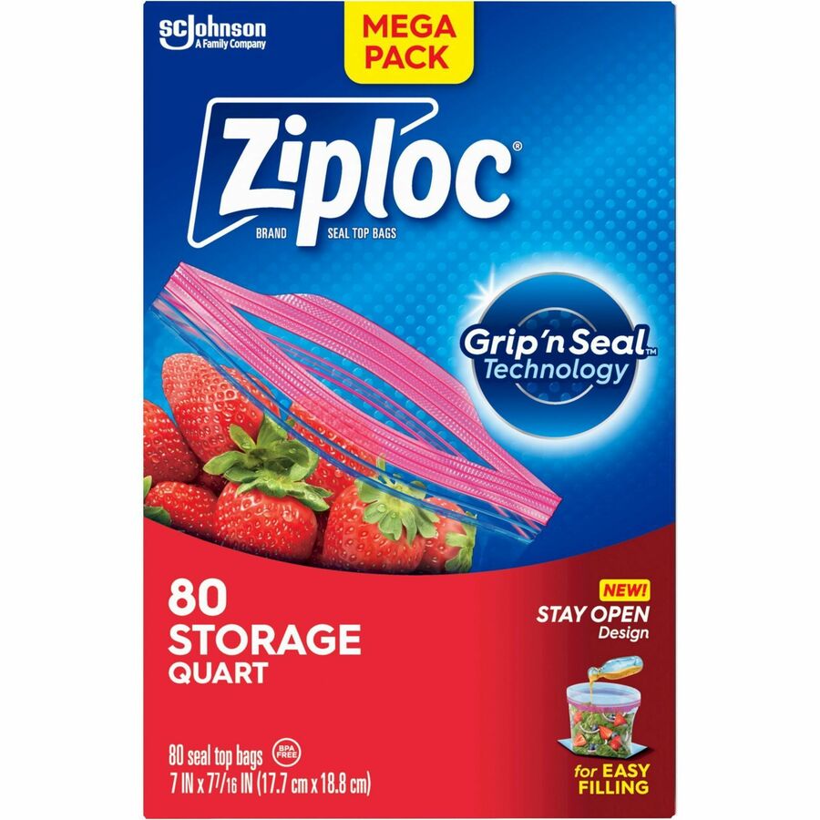 Ziploc Stand-Up Storage Bags, 1 Quart, Blue, 80/Box