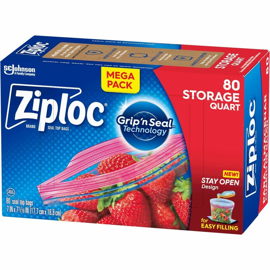 Ziploc Stand-Up Storage Bags, 1 Quart, Blue, 80/Box