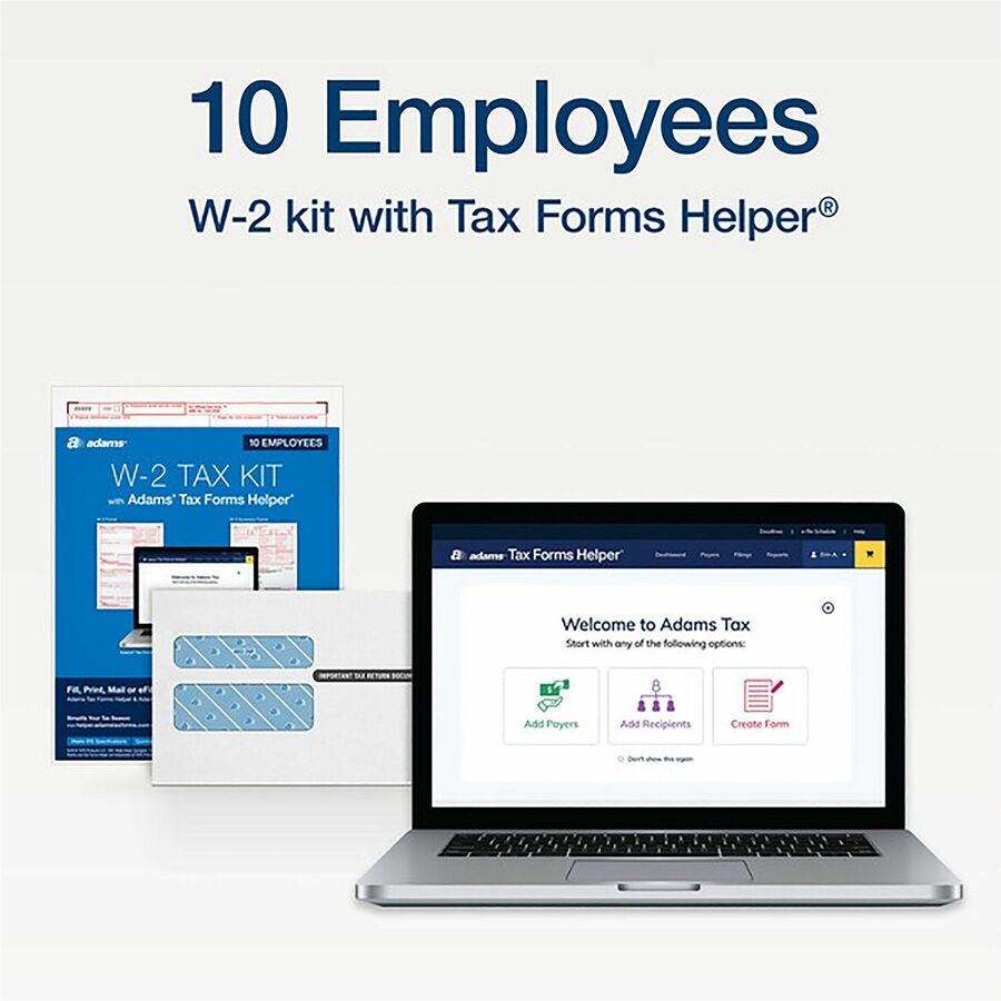 TOPS W2 Laser Forms 6-Part Tax Kit, 8" x 5.5", Carbonless, Letter Size, White, Includes 10 Six-Part W-2 Sets, 3 W-3 Summary Forms, 10 Security Envelopes, 1 Pack