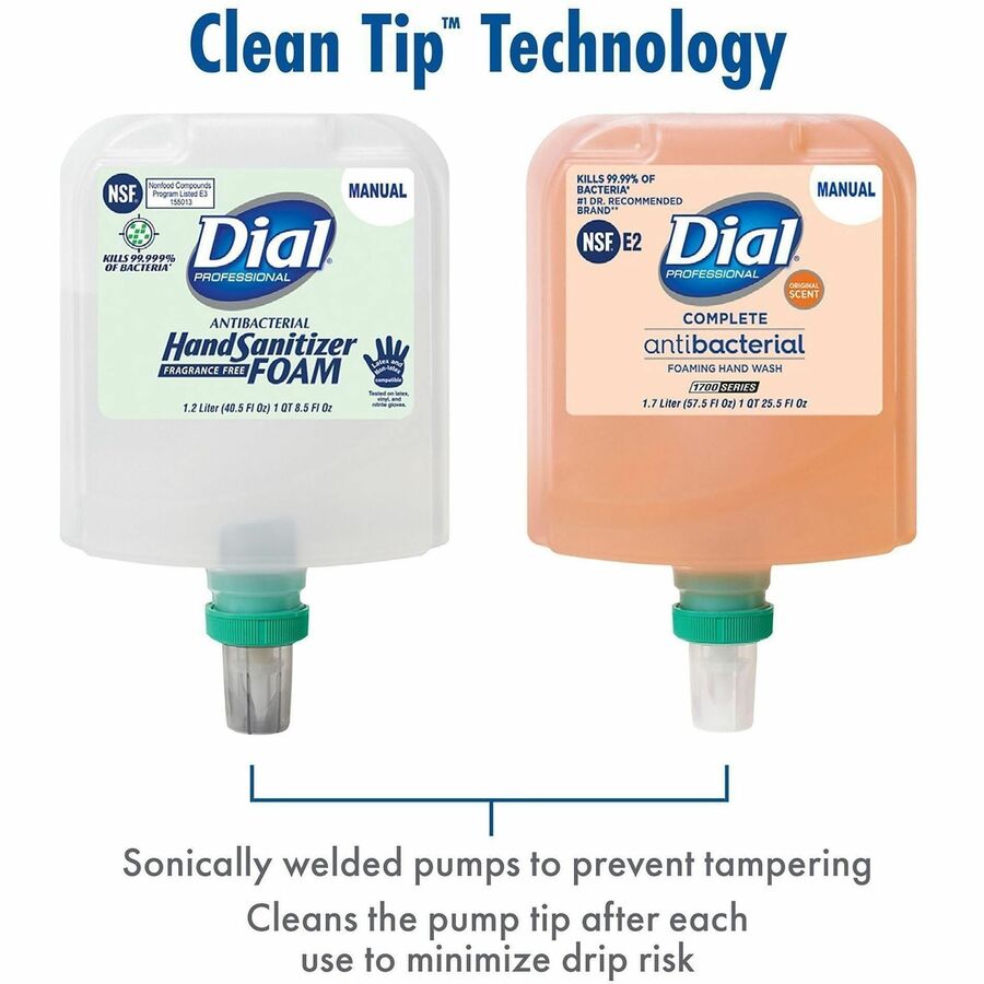 Dial Hand Sanitizer Foam Refill, 1.27 Quart, Bottle Dispenser, Fragrance-Free, Dye-Free, White, 1 Each