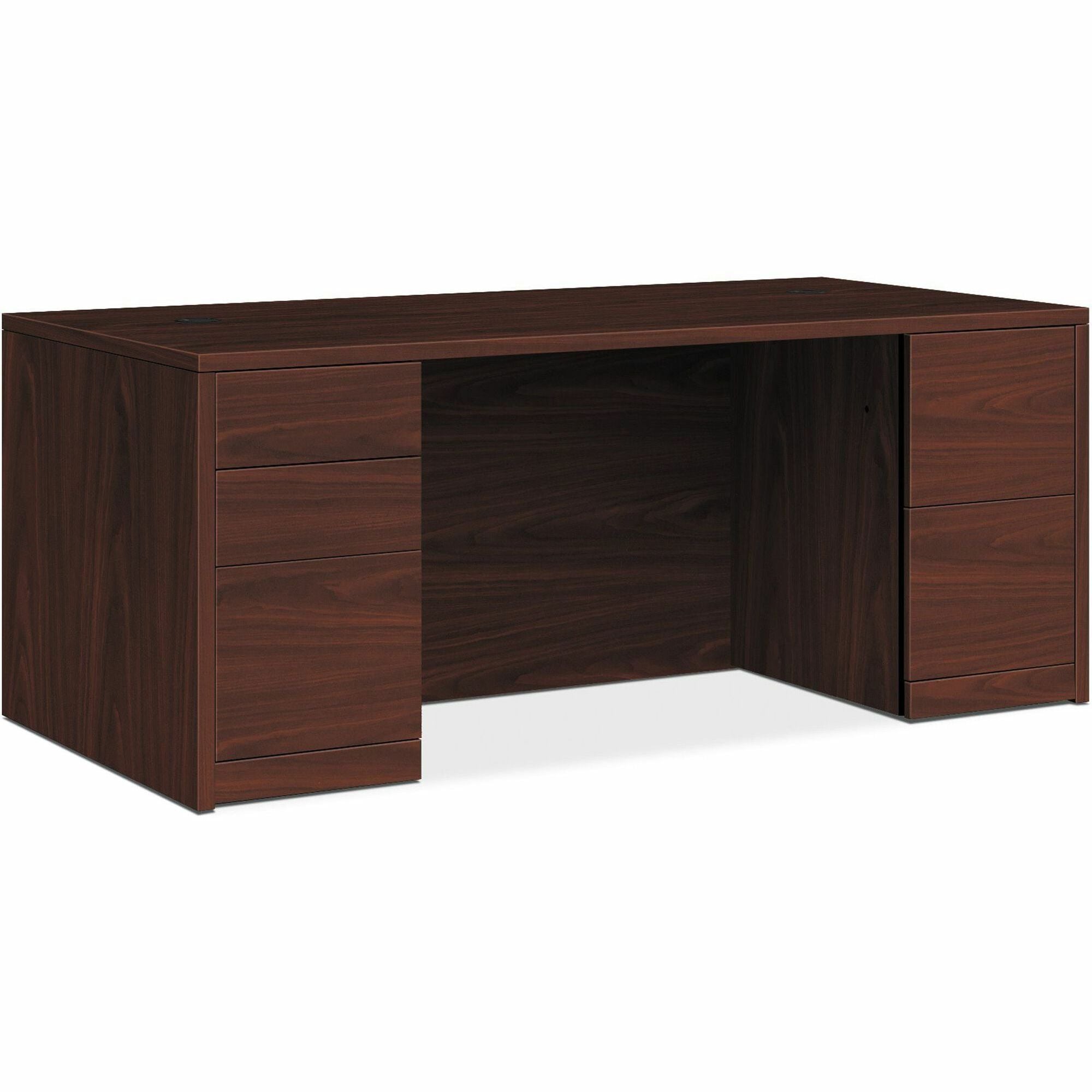 HON 10500 Series Mahogany Laminate Double Pedestal Desk, 66"W x 30"D x 29.5"H, 5 Drawers, 1 Each
