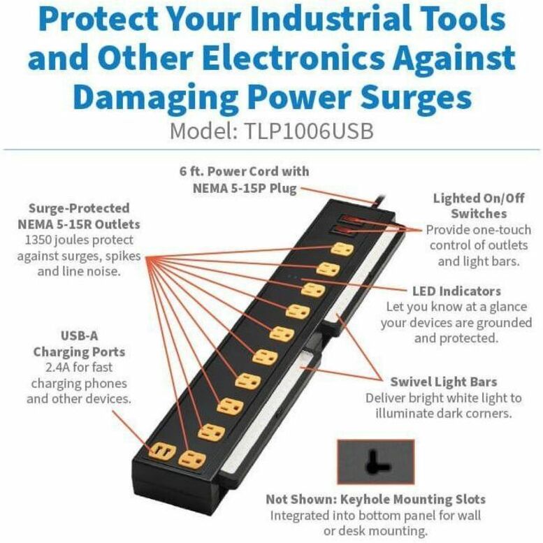 Tripp Lite series Protect It! TLP1006USB 10-Outlets Surge Suppressor/Protector