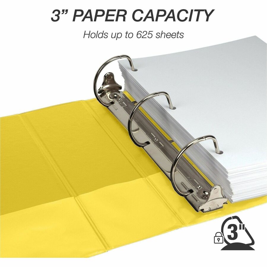 Samsill Durable Three-Ring View Binder, 3" D-Ring, 625 Sheet Capacity, 2 Internal Pockets, Polypropylene/Chipboard, Yellow, Clear Overlay, PVC-Free, 1 Each